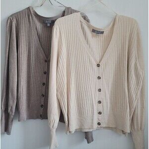 Lot Of 2 Marled Reunited Clothing Ribbed Cardigan Sweater Cream Brown Size XL